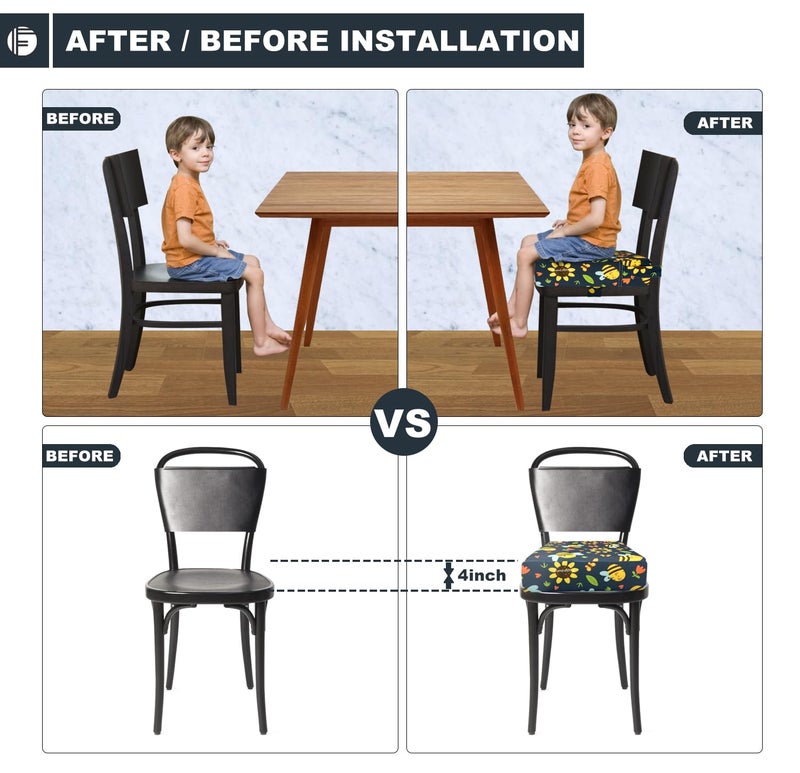 Funcority Toddler Booster Seat for Dining Table, Portable Booster Seat for Kitchen Chair, 4 Inch High-Density Foam Cushion with Adjustable Safety Straps and Non-Slip Bottom, Perfect for Kids Travel and Daily - Image 4